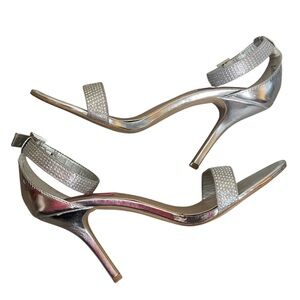 Betsey Johnson Broadway Silver Strappy Heels Size 8.5 Rhinestone Metallic Prom